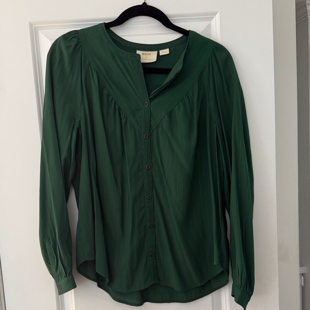 Maeve Deep Green Button-Up Blouse